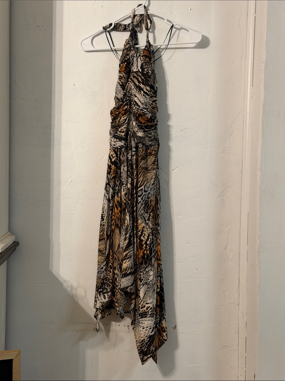 Mary L Couture Halter Asymmetrical Animal-Print Maxi Dress - Brown/Black/White